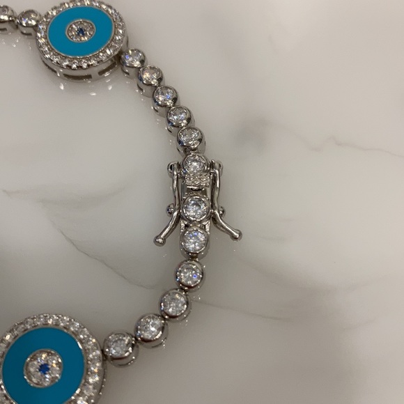 Sterling Silver Evil Eye Diamond Bracelet - Picture 4 of 5